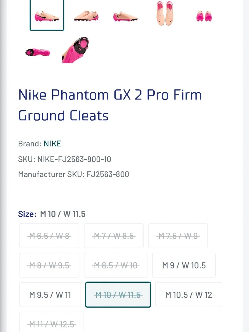 Nike Phantom GX 2 Pro, Size 10 Brand New Soccer Cleates